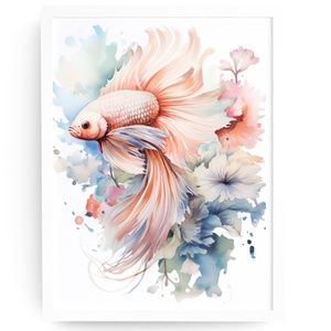 Watercolor Betta Fish Wall Art Illustration Print Poster Unframed